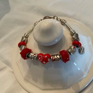 Brighton Silver and Red Heart Charm Bracelet
